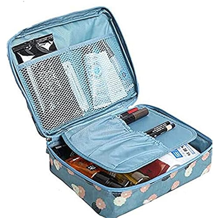 eWINNER Portable Waterproof Travel Multifunction Cosmetic Bag for Women, Blue Daisy - Image 3
